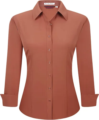Vista 38 de Alex Vando Camisas de vestir para mujer, sin arrugas, ajuste regular, manga larga, elástica, camisa de trabajo