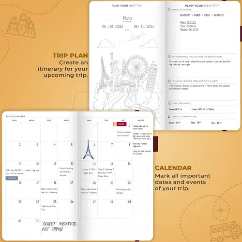 Vista 3 de Clever Fox Bolsillo para diario de viaje, organizador de itinerarios de vacaciones y viajes por carretera, diario de memoria de viaje, cuaderno
