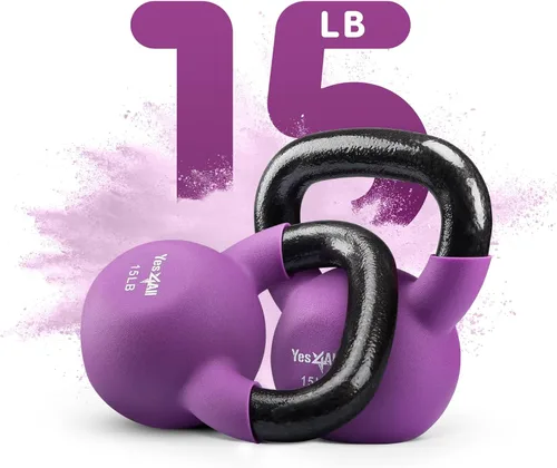 Vista 7 de Yes4All - Combo de 3 pesas rusas para entrenamiento de fuerza con revestimiento de neopreno, pesas de colores de 5 libras + 10 libras + 15 libras