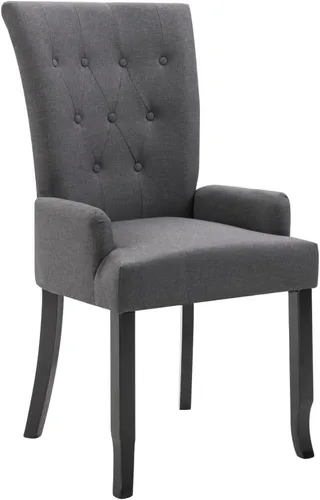 Vista 3 de Silla de comedor de tela gris oscuro con reposabrazos, marco de madera de roble, silla de acento moderna para cocina, comedor, muebles de granja