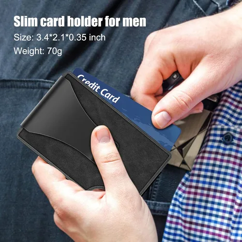 Vista 5 de IMDCGYY Cartera táctica para hombre, cartera de metal delgada y minimalista de fibra de carbono, clip de dinero de acero inoxidable, bloqueo RFID