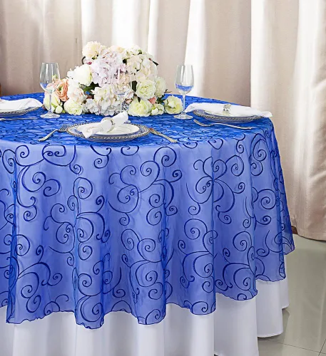 Vista 5 de Manteles de organza bordados redondos de 90 pulgadas, manteles de organza para bodas, fiestas, banquetes, eventos, color verde manzana