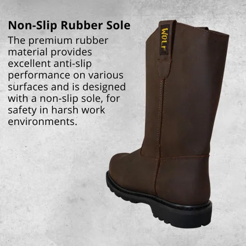 Vista 8 de WOLF Bota de Trabajo 100% Cuero Superior Genuino Resistente al Aceite y a la Abrasión Peligros Eléctricos Suela de Goma Antideslizante