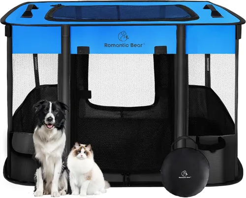 Vista 12 de Corralito para perros, corralito para mascotas, corralito plegable para cachorros y gatos, jaula de camping portátil para ejercicio, cubierta