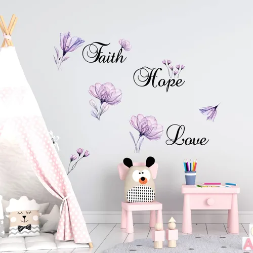 Vista 3 de Lchen Faith Hope Love - Adhesivo decorativo para pared, diseño de flores de lirio morado, decoración de fondo para el hogar, adhesivo de arte