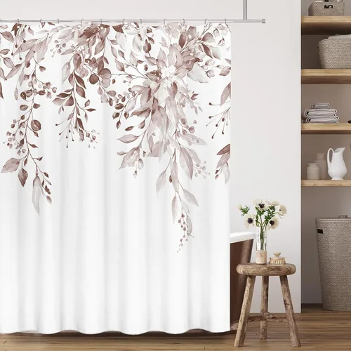 Vista 79 de Tititex - Juego de cortinas de ducha de eucalipto negro, hojas de acuarela gris en la parte superior, con decoración floral de baño, 60 x 72