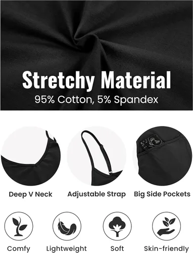 Vista 2 de Lentta Overol casual para mujer, con cuello en V, sin mangas, con tirantes elásticos y ajustables, con bolsillos