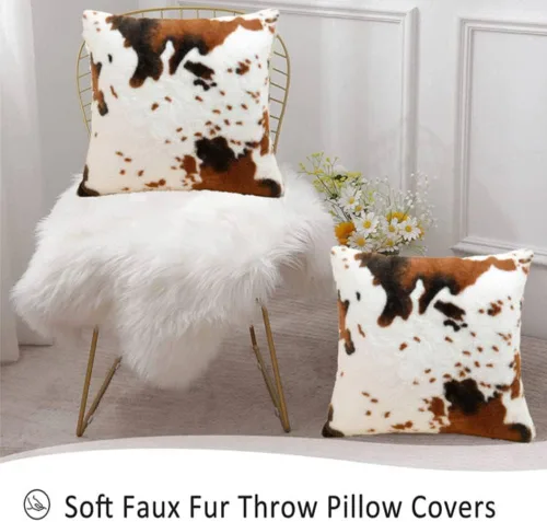 Vista 3 de Fundas de almohada suaves de piel sintética para sofá, dormitorio, sala de estar, 18 x 18 pulgadas, color marrón y blanco