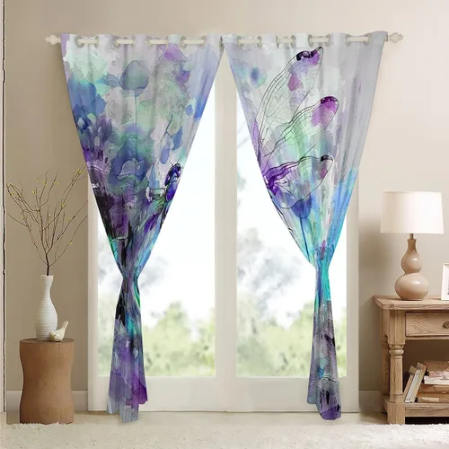 Vista 4 de jejeloiu Cortinas de oscurecimiento de libélula (2 paneles, 52 x 84 pulgadas), cortinas abstractas para dormitorio, sala de estar, arte moderno, 30%