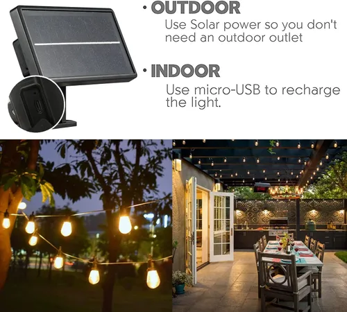 Vista 5 de SUNTHIN - Cadena de luces solares de 24 pies, luces solares recargables por USB para exteriores con bombillas LED impermeables e inastillables