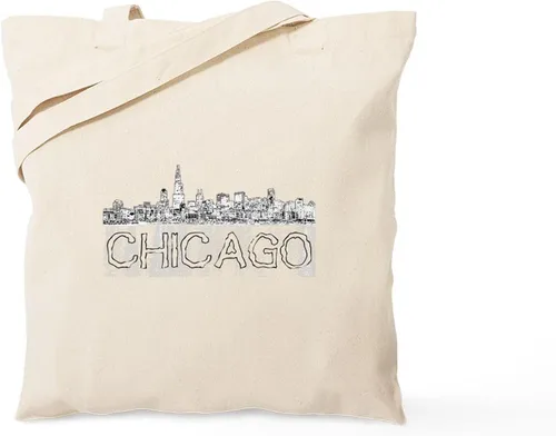 Vista 8 de CafePress Bolsa de compras de lona beige natural reutilizable con bandera de Chicago