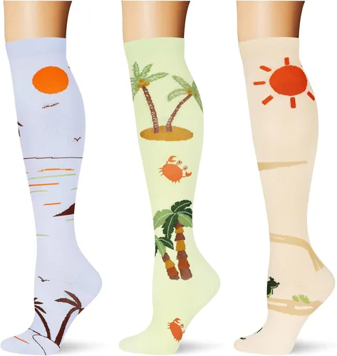 Vista 27 de (3 pares) Calcetines de compresión 20-30 mmHg, calcetines largos hasta la rodilla para mujeres y hombres, soporte atlético, para viajes y uso diario