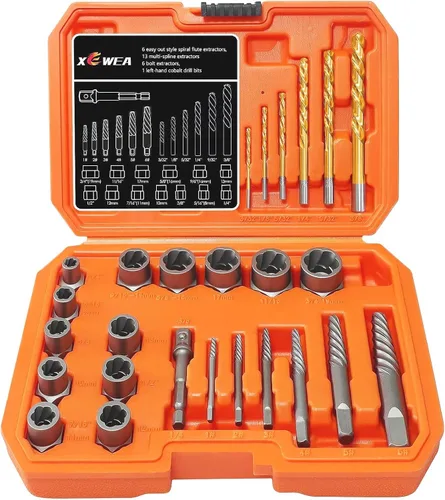 Vista 8 de XEWEA Juego de 26 extractores de tornillos y pernos con broca izquierda, con adaptador hexagonal, herramientas de impacto fácil de salir, removedor