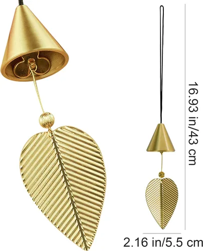 Vista 7 de Campana colgante de hoja dorada para buena suerte, campanilla de viento colgante, decoración del hogar, campana china de Feng Shui (forma de cono)