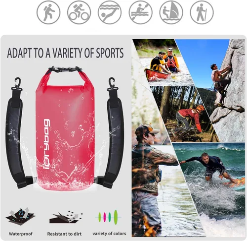 Vista 5 de IDRYBAG Bolsa seca transparente impermeable 2L/5L/10L/15L/20L, pequeña bolsa impermeable para kayak
