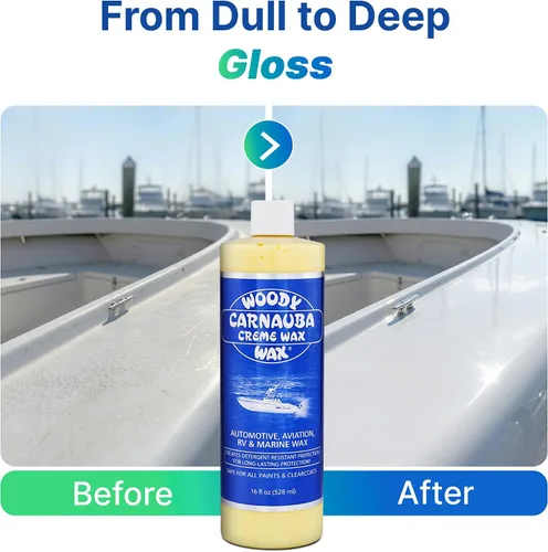 Vista 4 de Woody Wax Cera de crema de carnauba, cera profesional de alto brillo marino, RV y aviación, protección UV para pintura y capa transparente