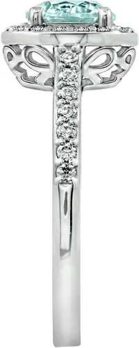 Vista 3 de Tienda Collection Platinum or Gold Plated Sterling Silver Round Halo Ring Made with Infinite Elements Zirconia