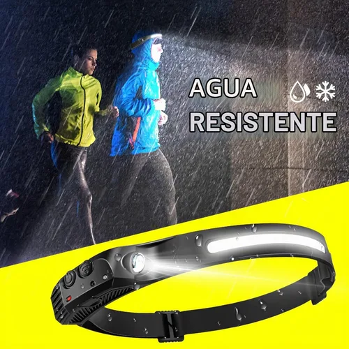 Vista 7 de AURUZA 2 piezas de linterna frontal recargable, linternas LED para la cabeza 2 COB con haz amplio de 230°, faro con sensor de movimiento, 5 modos