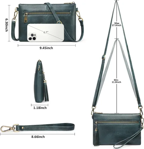 Vista 4 de GAEKEAO Bolso cruzado para mujer, pequeño bolso de hombro de cuero auténtico, bolso cruzado con cremallera superior de muñeca