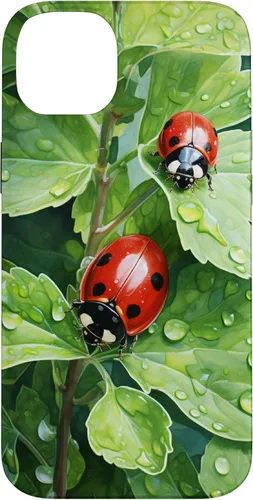 Vista 15 de Ladybugs on Green Leaves Watercolor Case for iPhone 17