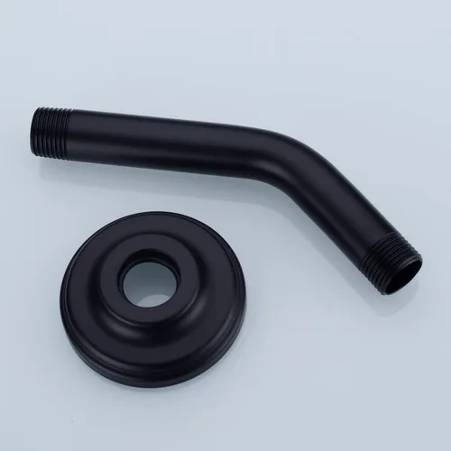 Vista 5 de Brazo de ducha en ángulo de 6 pulgadas con brida de acero inoxidable montado en la pared para cabezal de ducha superior, negro mate