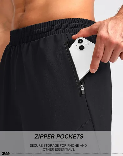 Vista 4 de Pudolla Pantalones cortos de correr para hombre, 5 pulgadas, ligeros, para gimnasio, entrenamiento, atlético, casual, con bolsillos con cremallera
