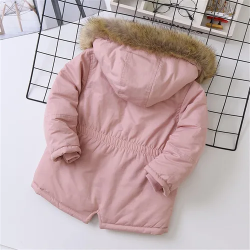 Vista 4 de Chaquetas largas de algodón acolchado grueso para niños pequeños, para otoño e invierno (color rosa, 5-6 años)