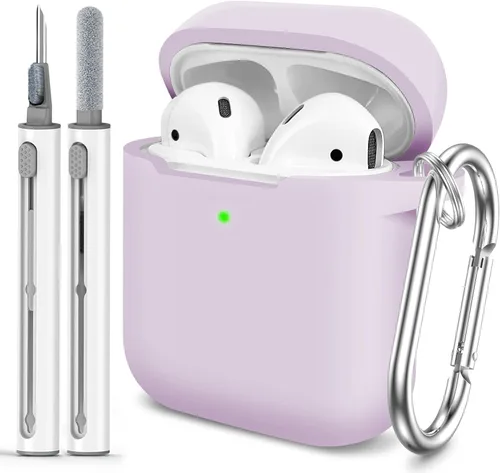Vista 23 de Funda Protectora para AirPods 1/2, viene con kit de limpieza, funda protectora de silicona suave con hebilla, compatible con estuche de carga