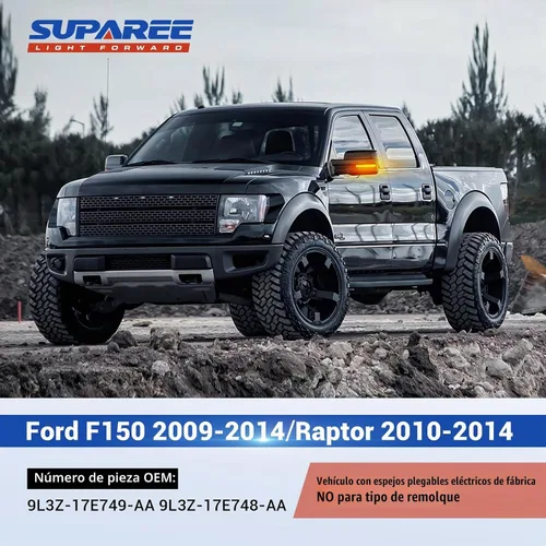 Vista 2 de SUPAREE - Luces de espejo lateral LED Switchback para Ford F150 2009-2014 2010-2014 Raptor Sequential Amber Signal Lights Smoked Lens Aftermarket