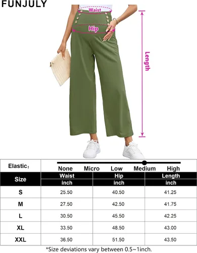 Vista 7 de Pantalones de maternidad para mujer, de cintura alta, con doble botonadura y pierna ancha, pantalones largos sueltos para embarazo, pantalones
