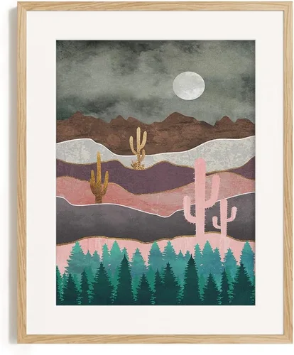 Vista 7 de Decoración de pared de cactus del suroeste, arte de pared del desierto, decoración de baño de naturaleza gris y rosa, póster de montaña texturizado