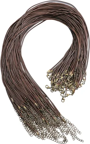 Vista 10 de 100 unidades de 18 pulgadas y 0.059 in de cordón negro encerado collar de cuerda pulsera de cuero sintético cierre de cadena a granel