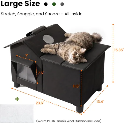 Vista 9 de Love's cabin Outdoor Cat House - Cama elevada resistente a la intemperie Negro