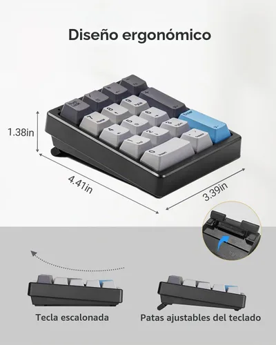 Vista 8 de Kisnt Numpad - Teclado mecánico de números, intercambiable en caliente, USB de 17 teclas, teclado numérico retroiluminado blanco con teclas PBT