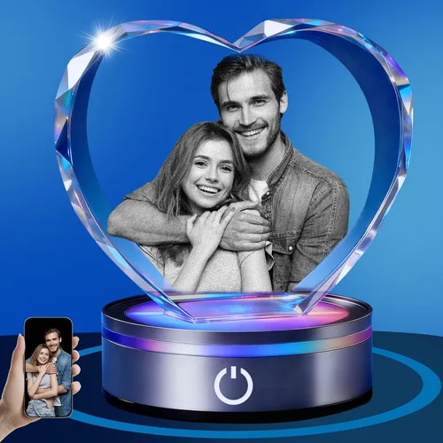 Vista 10 de Foto de cristal 3D personalizada, regalos personalizados para mujeres, esposa, hombres, mamá, papá, para ella, para él Foto grabada con láser