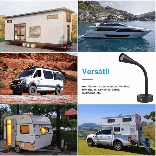 Vista 6 de Acegoo Luz de lectura LED de 12 V, lámpara de lectura regulable con cargador USB, luz de cuello flexible de 12 voltios para barco, cámper
