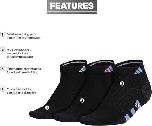 Vista 2 de adidas Calcetines acolchados de corte bajo para mujer con compresión de arco (3 pares)