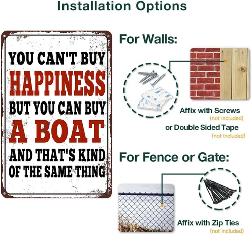 Vista 2 de Letrero divertido con texto en inglés «You Can't Buy Happiness BUT You Can Buy a Boat» para decoración de pared del hogar, 12 x 8 pulgadas