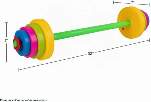 Vista 7 de Juego de Pesas para Niños - Barra con 8 Placas Ajustables - Gimnasio de Juego Interior para Niños Juego de Entrenamiento para Niños Pequeños