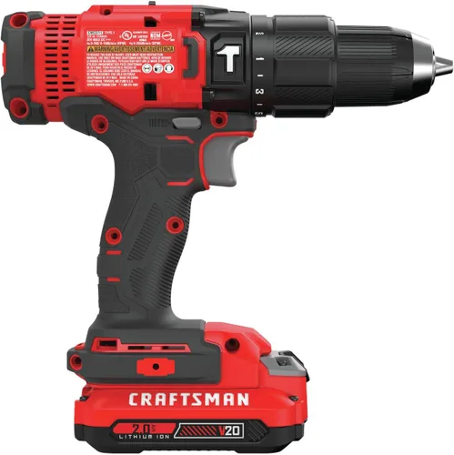 Vista 9 de CRAFTSMAN V20 Kit de taladro de martillo inalámbrico, 1/2 pulgada, 2 baterías y cargador incluidos (CMCD711C2)