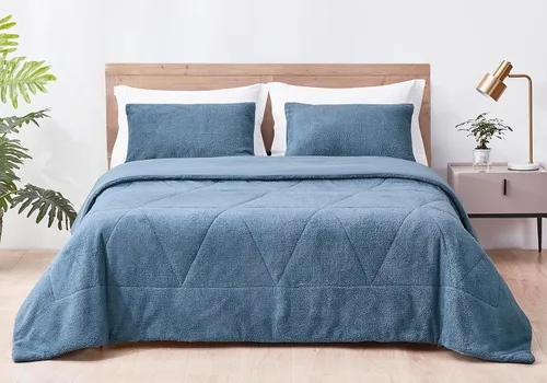 Vista 4 de Chezmoi Collection Zane - Juego de edredón Sherpa de 2 piezas, juego de ropa de cama reversible de microfibra lavada de doble cara