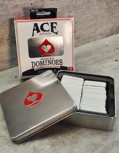 Vista 3 de ACE Double Six Dominoes en estuche de lata, color blanco