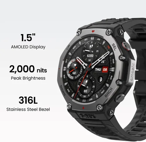 Vista 11 de Amazfit Repuesto renovado T-Rex 3 Reloj inteligente militar resistente 48mm, GPS, mapas sin conexión, resistente al agua 100m, reloj inteligente