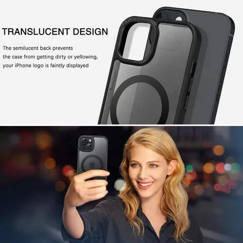 Vista 4 de BENTOBEN Compatible con iPhone 15 Plus, Funda de teléfono magnética translúcida mate delgada a prueba de golpes [Compatible con MagSafe] Funda