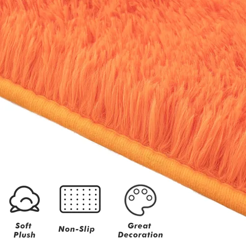 Vista 6 de Softlife Alfombra naranja para dormitorio, alfombra de felpa esponjosa para sala de estar para niñas, alfombra lanuda para niños, alfombra suave