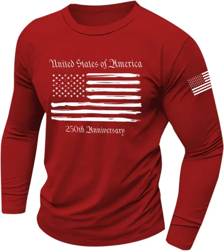 Vista 6 de GOKKILRW 250th Anniversary - Camiseta de manga larga para hombre, cuello redondo, elástica, vintage, ajuste muscular, camiseta deportiva