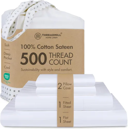Vista 33 de Threadmill - Sábanas de algodón de lujo para hotel, tamaño King, 100% algodón, 500 hilos con bolsillo profundo, ajuste cómodo, suaves y frescas