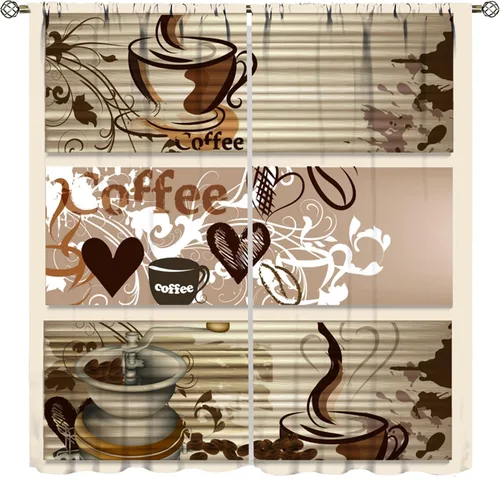 Vista 19 de Cortinas de cocina con temática de café, juegos de 2 paneles, 42 x 45 pulgadas, patrón de fiesta de té para decoración de café Estilo-5