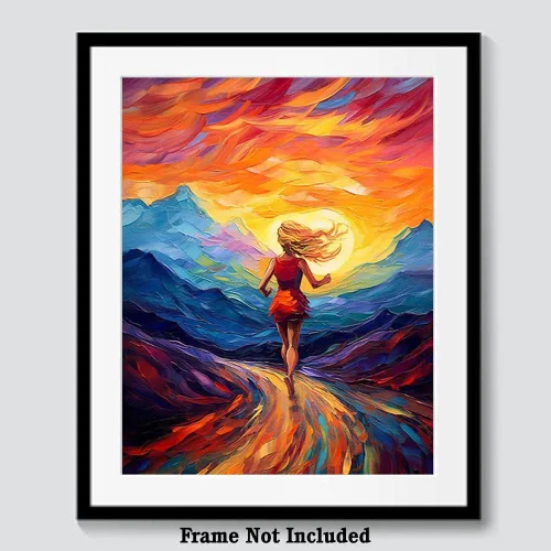 Vista 6 de Bestbuddy Pet 11x14 sin marco noche estrellada chica corriendo al sol deportes al aire libre atleta familia amor familia pintura al óleo impresión