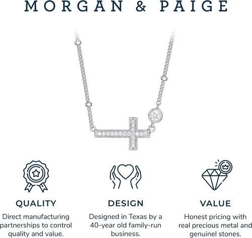 Vista 5 de MORGAN & PAIGE Collar de cruz lateral para mujer Colgante de circonita cúbica fina Demi, gargantilla de plata de ley 925, adolescentes y niñas